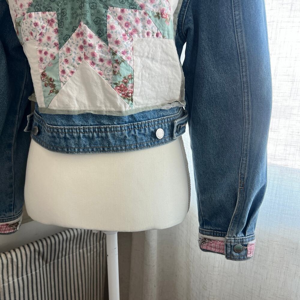 Upcycled quilt jacket denim jacket size XS - Picture 2 of 6